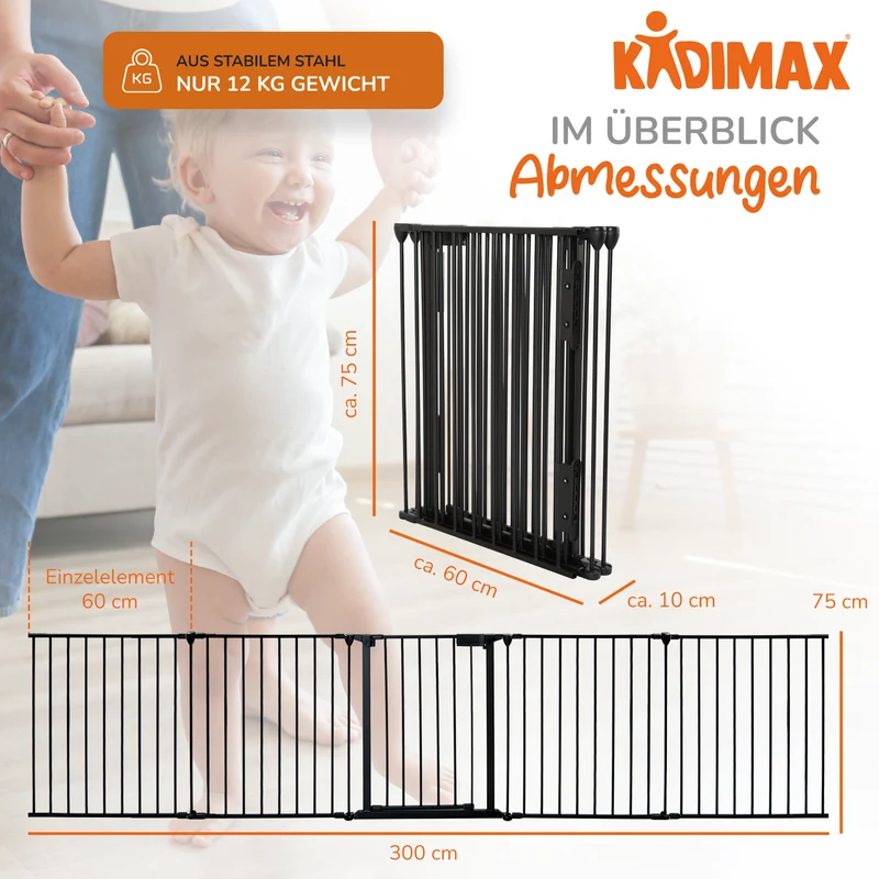P24® Kaminschutzgitter 300cm x 75cm, schwarz