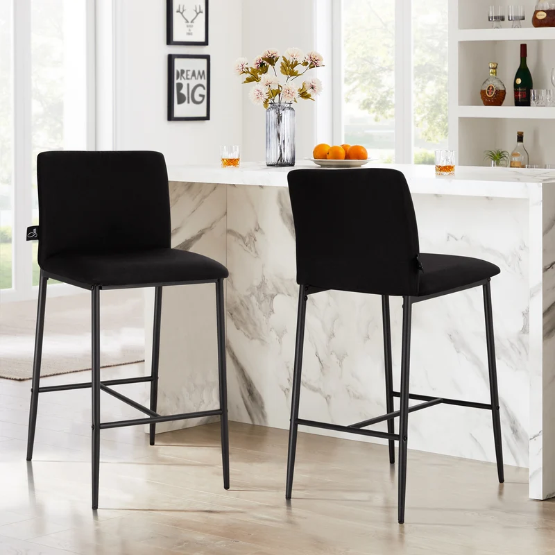 B-Ware ERIK 2er Set Barhocker mit Rückenlehne Schwarz