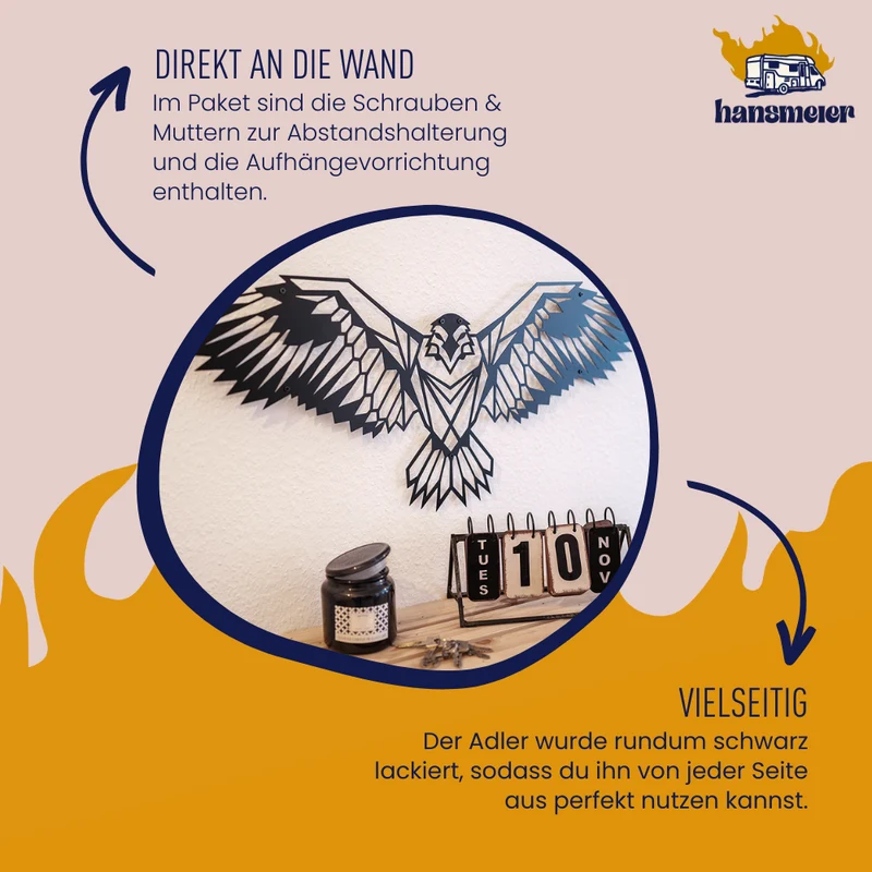 Metall Deko für die Wand | 80 x 35 cm | Adler | Metall Dekoration