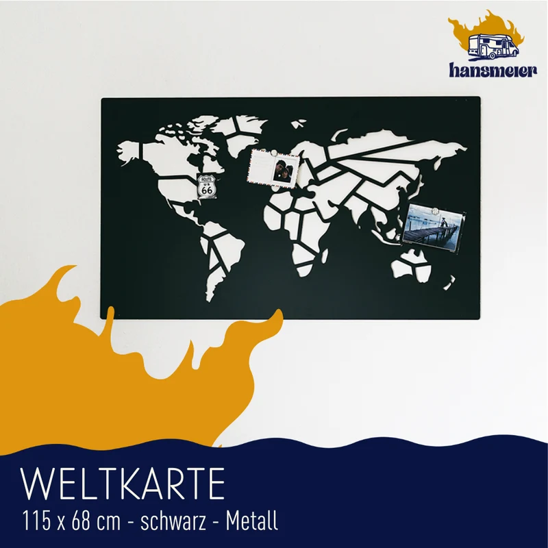 Wanddeko aus Metall | 115x68cm | Weltkarte Worldmap