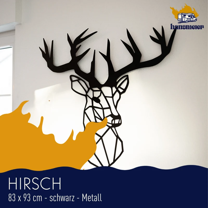 Wanddeko aus Metall | 83 x 93 cm | Hirsch | Metalldeko Industrial