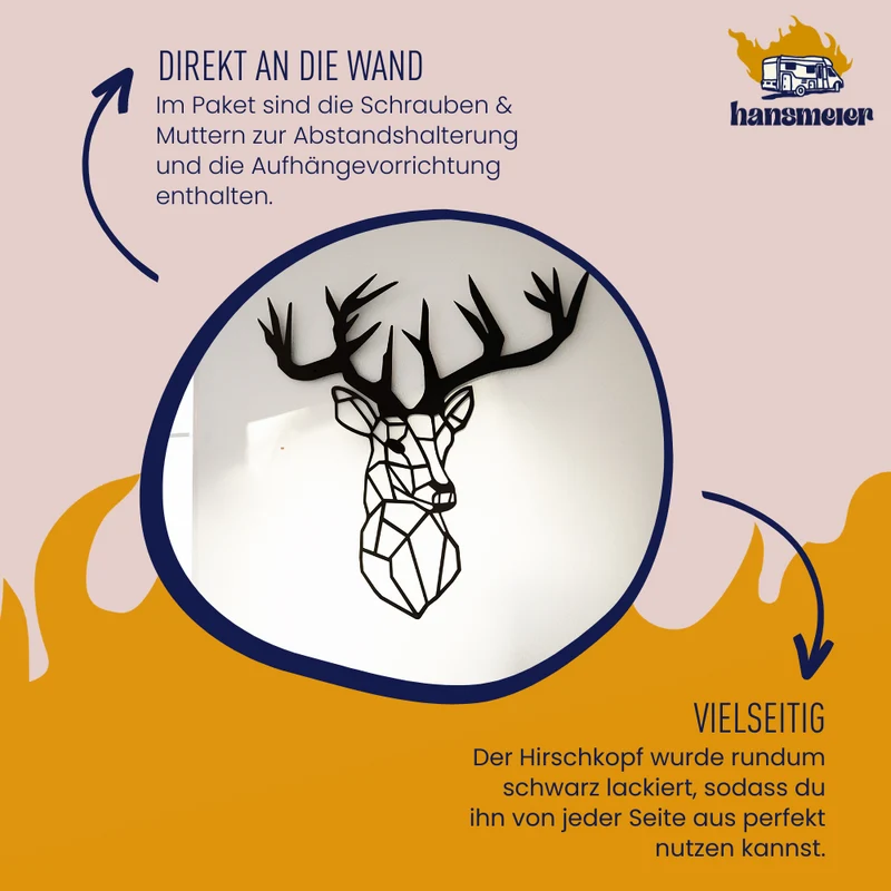 Wanddeko aus Metall | 83 x 93 cm | Hirsch | Metalldeko Industrial