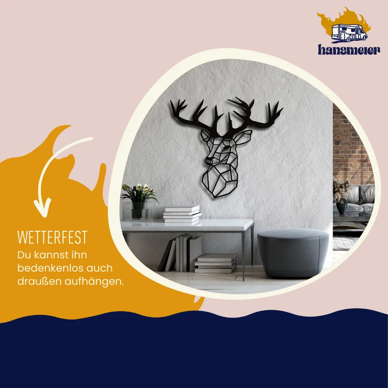 Wanddeko aus Metall | 83 x 93 cm | Hirsch | Metalldeko Industrial