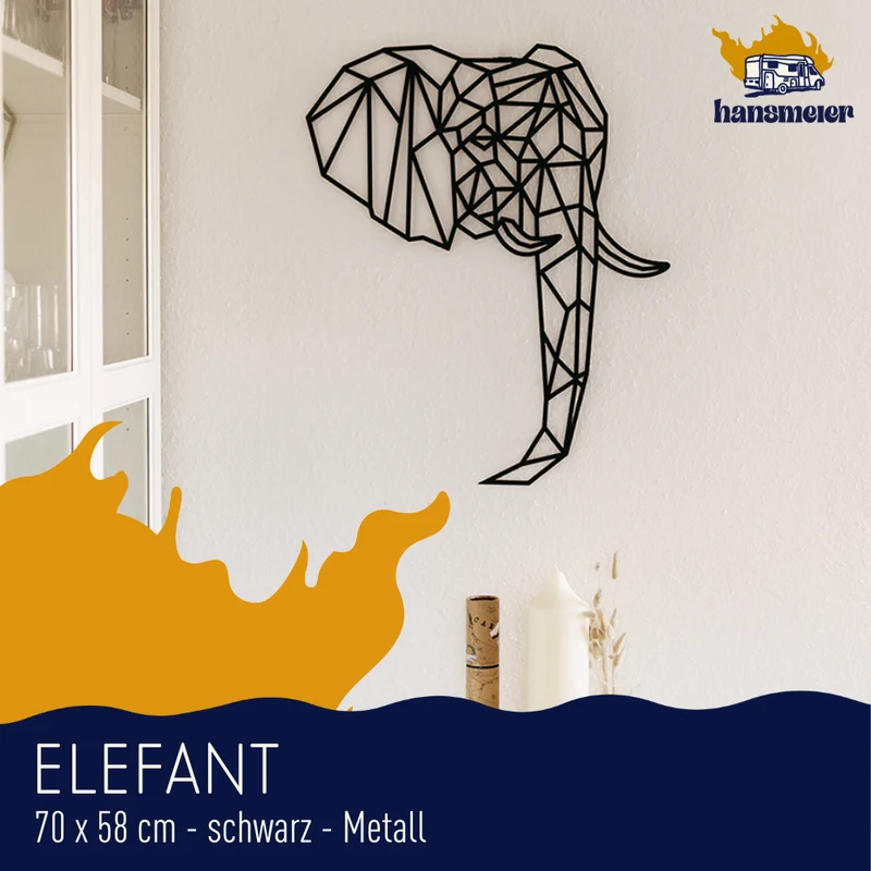 Industrial Deko aus Metall | 70 x 58 cm | Elefant | Metalldeko für die Wand