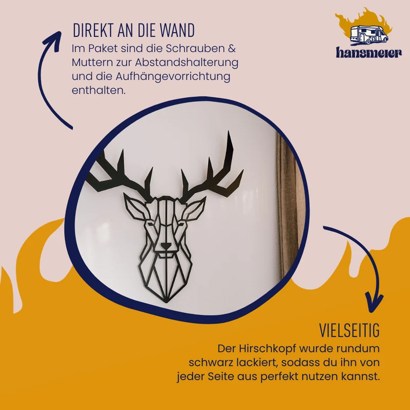 Wanddeko aus Metall | 100 x 100 cm | Hirschkopf Geweih