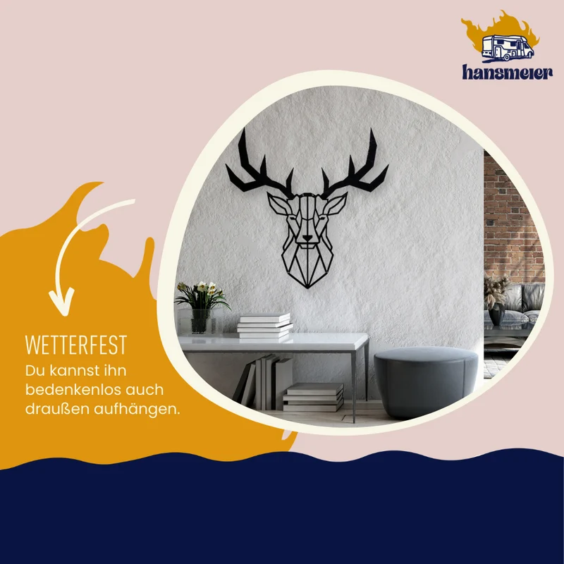 Wanddeko aus Metall | 100 x 100 cm | Hirschkopf Geweih