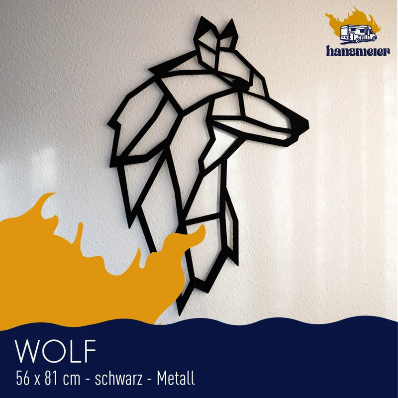 Metall Deko für die Wand | 56 x 81 cm | Wolf XXL | Metall Dekoration