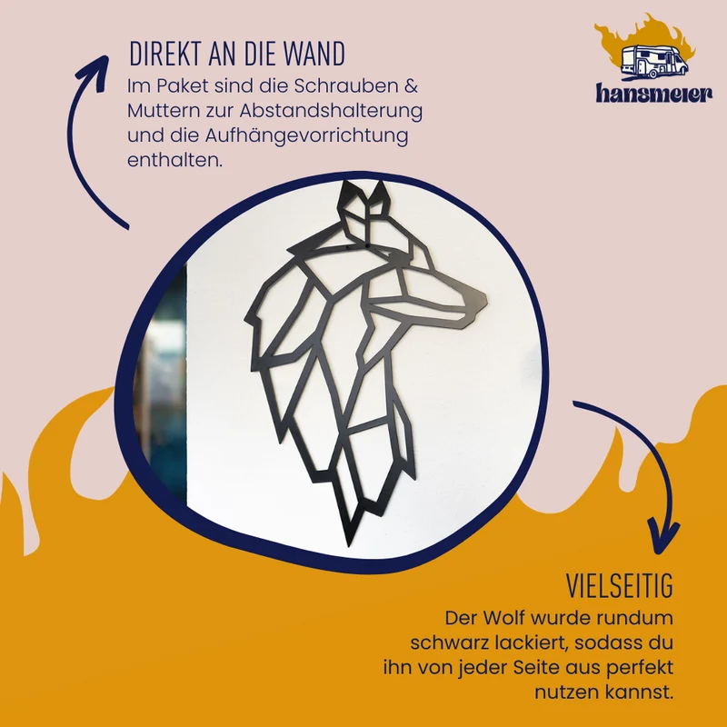 Metall Deko für die Wand | 56 x 81 cm | Wolf XXL | Metall Dekoration