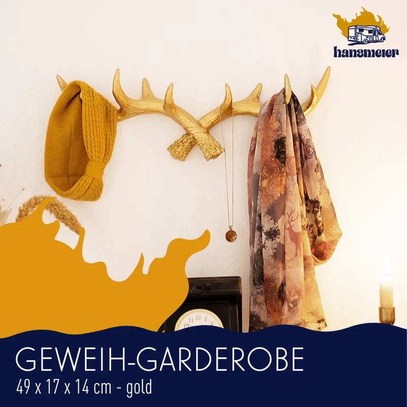 Geweih Garderobe | 49 cm | Gold | Kleiderhaken