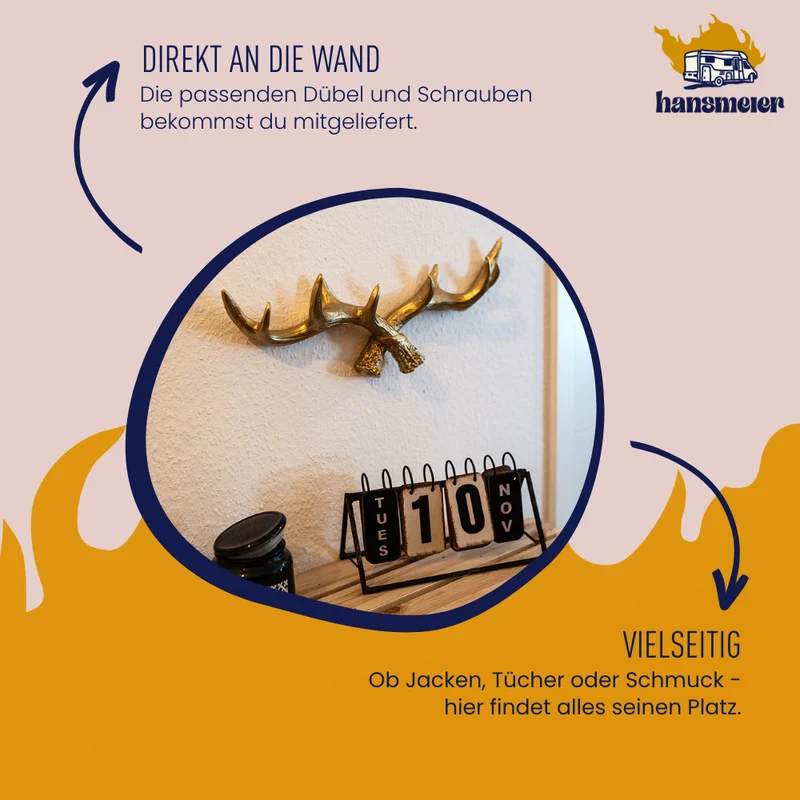 Geweih Garderobe | 49 cm | Gold | Kleiderhaken