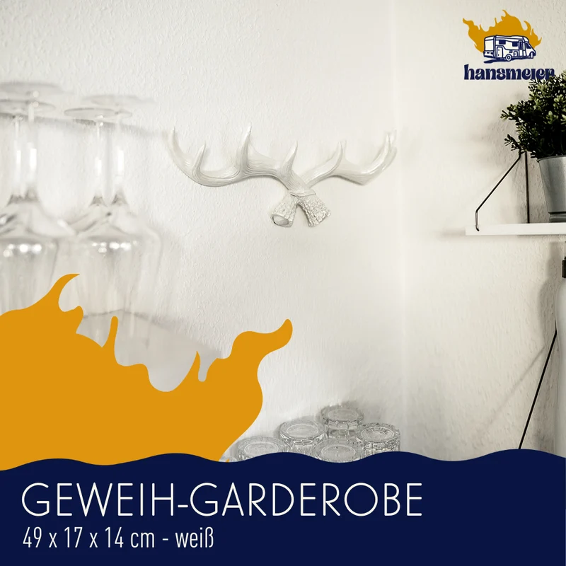 Geweih Garderobe | 49 cm | Weiß | Kleiderhaken