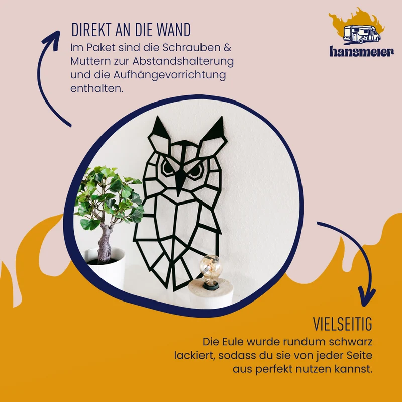 Wanddeko aus Metall | 32 x 55 cm | Eule | Metalldeko Industrial