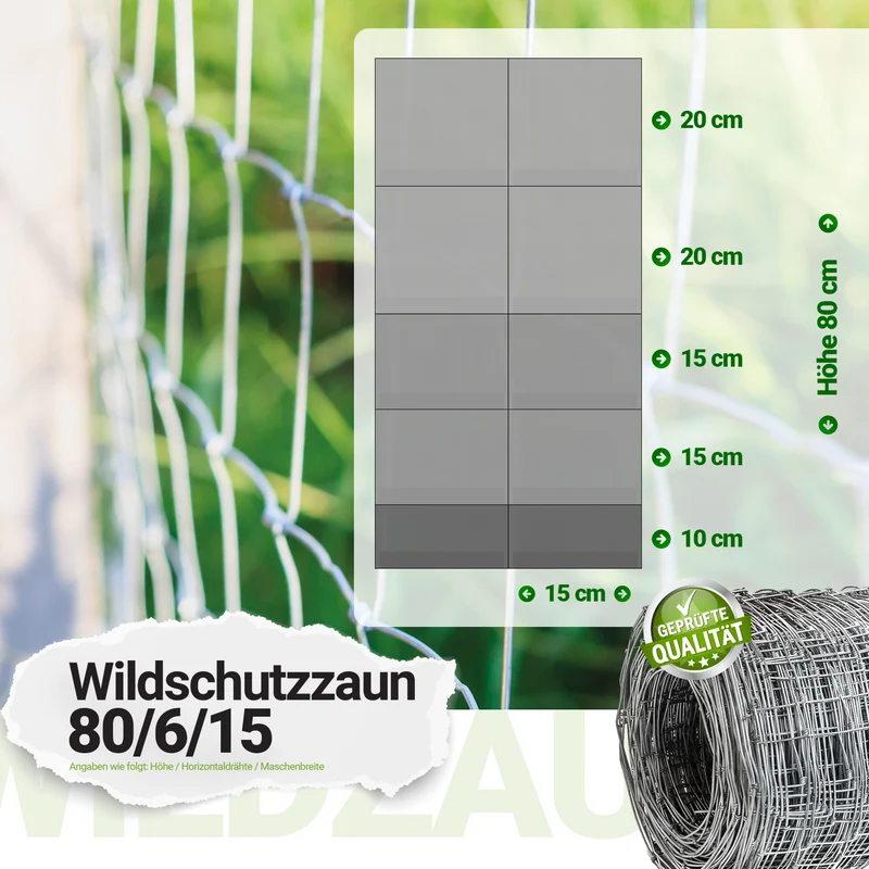 P24® Wildzaun Forstzaun Weidezaun 50m Rollen inkl. 10m Spanndraht (Abmessungen wählbar)