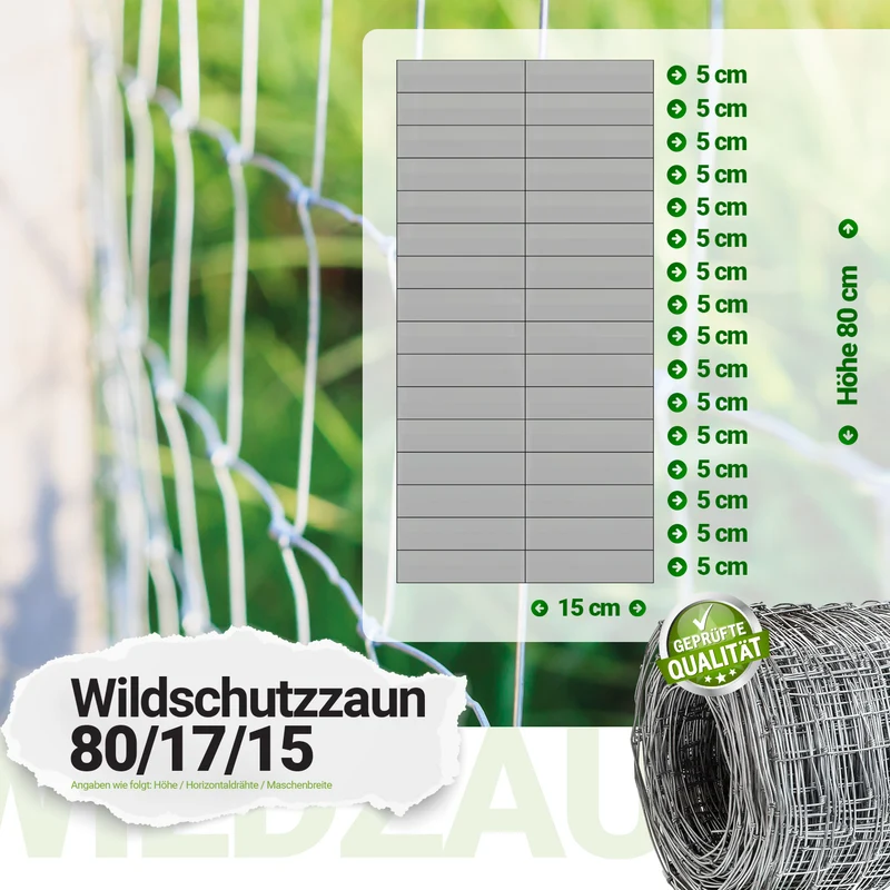 P24® Wildzaun Forstzaun Weidezaun 50m Rollen inkl. 10m Spanndraht (Abmessungen wählbar)