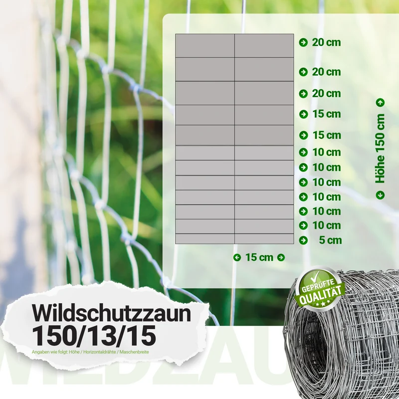 P24® Wildzaun Forstzaun Weidezaun 50m Rollen inkl. 10m Spanndraht (Abmessungen wählbar)