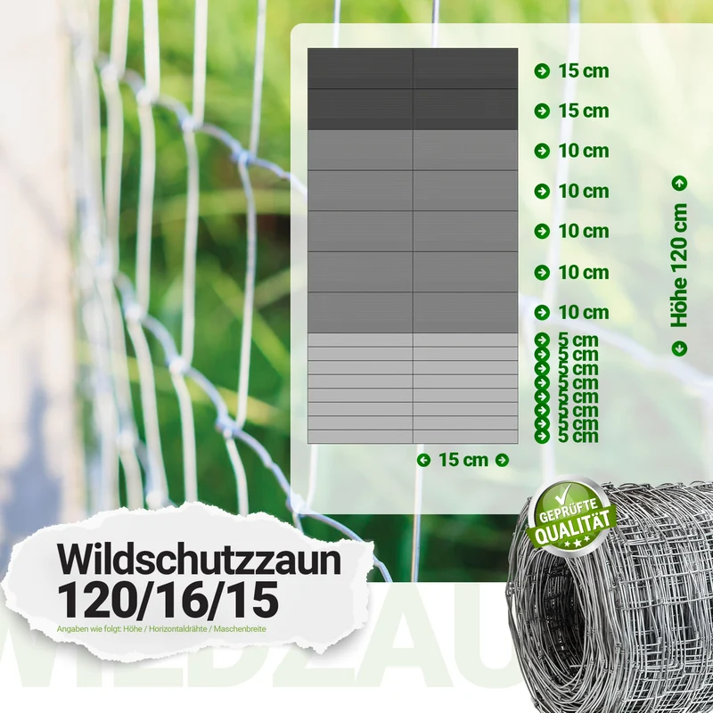 P24® Wildzaun Forstzaun Weidezaun 50m Rollen inkl. 10m Spanndraht (Abmessungen wählbar)