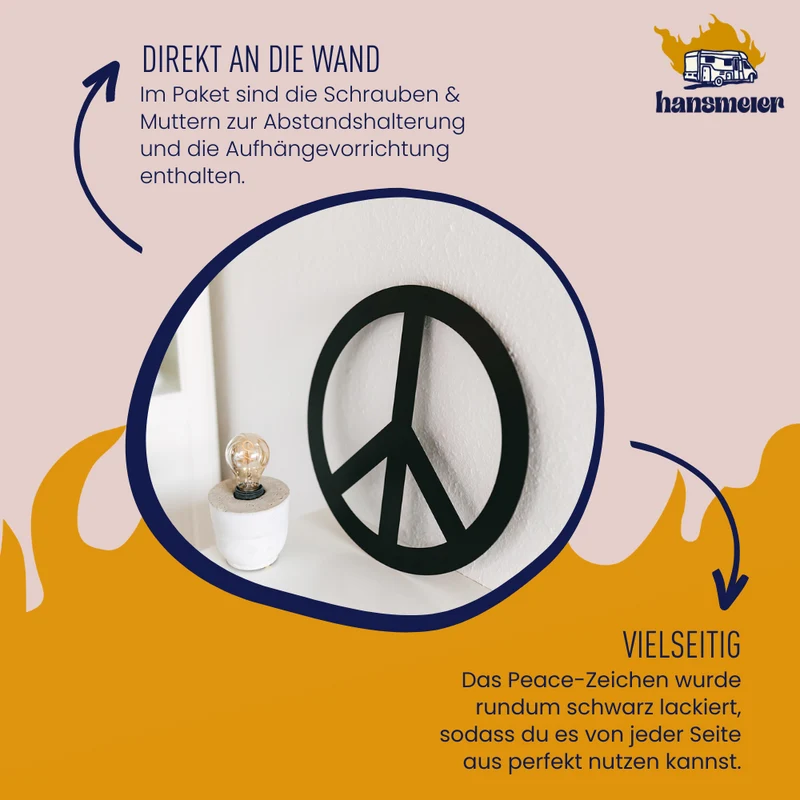 Wanddeko aus Metall | 40 x 40 cm | Peace | Metalldeko Industrial