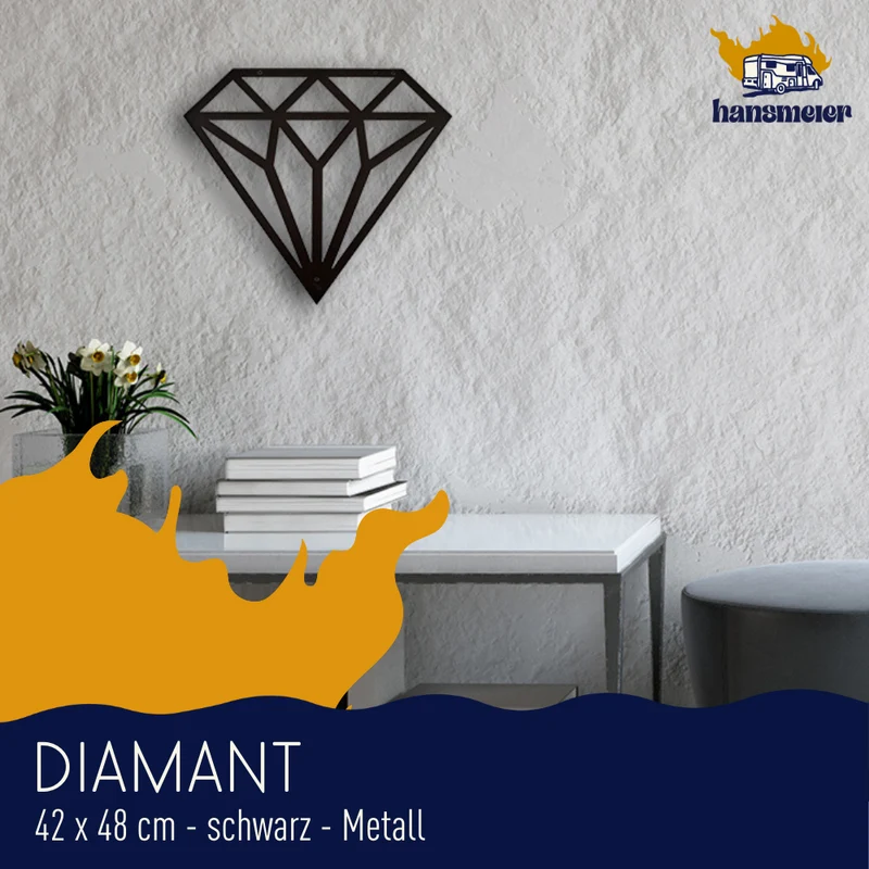 Wanddeko aus Metall | 42 x 48 cm | Diamant | Metalldeko Industrial