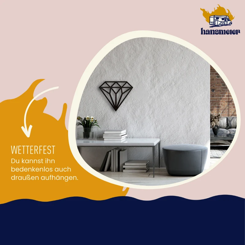 Wanddeko aus Metall | 42 x 48 cm | Diamant | Metalldeko Industrial