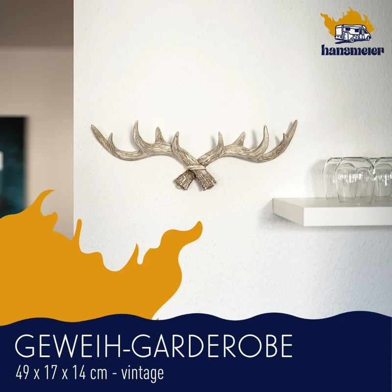 Geweih Garderobe | 49 cm | Vintage Natur | Kleiderhaken