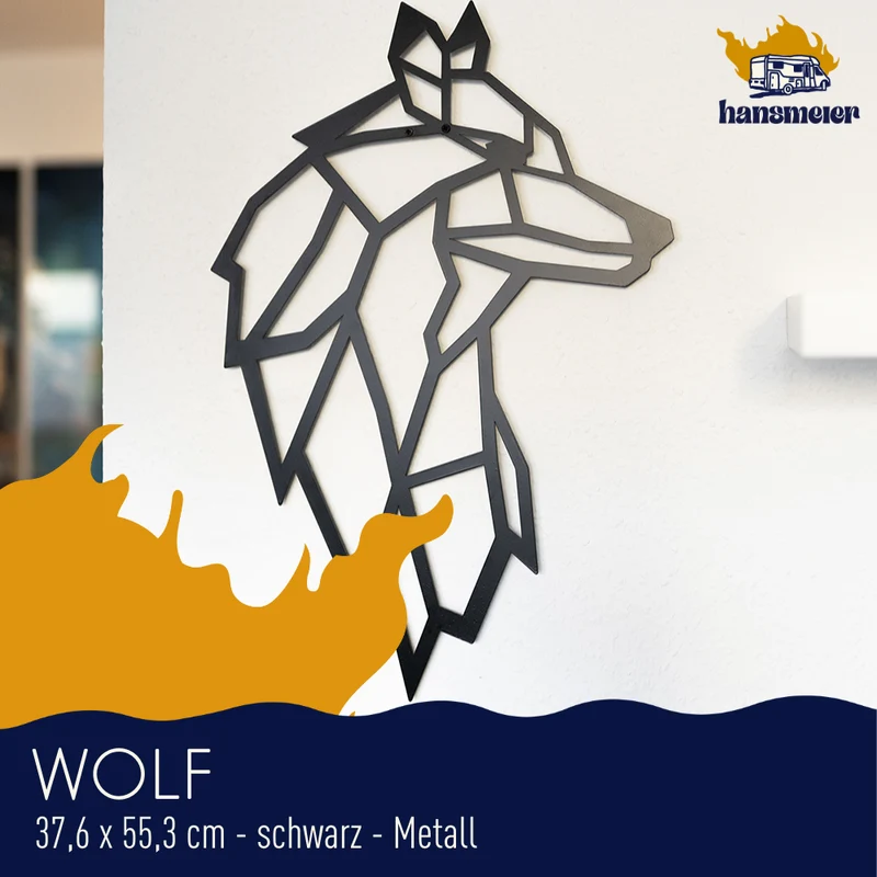 Wanddeko aus Metall | 38 x 55 cm | Wolf | Metalldeko Industrial