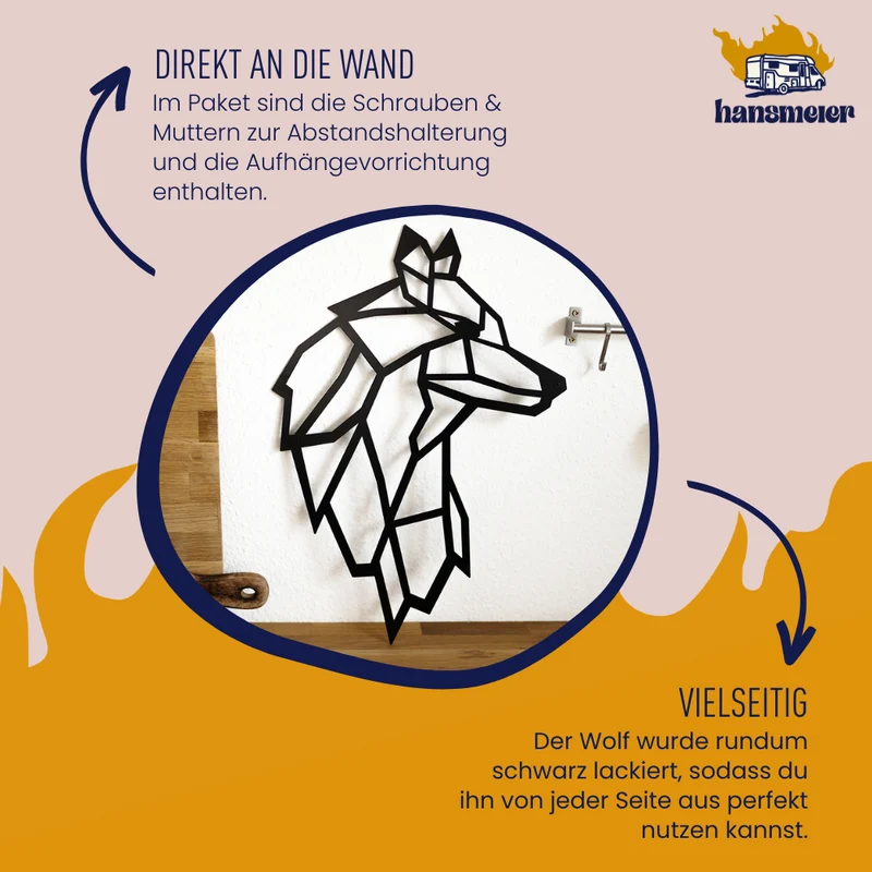 Wanddeko aus Metall | 38 x 55 cm | Wolf | Metalldeko Industrial