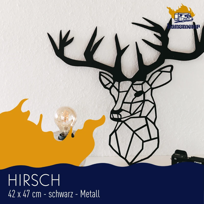 Wanddeko aus Metall | 42 x 47 cm | Hirsch | Metalldeko Industrial