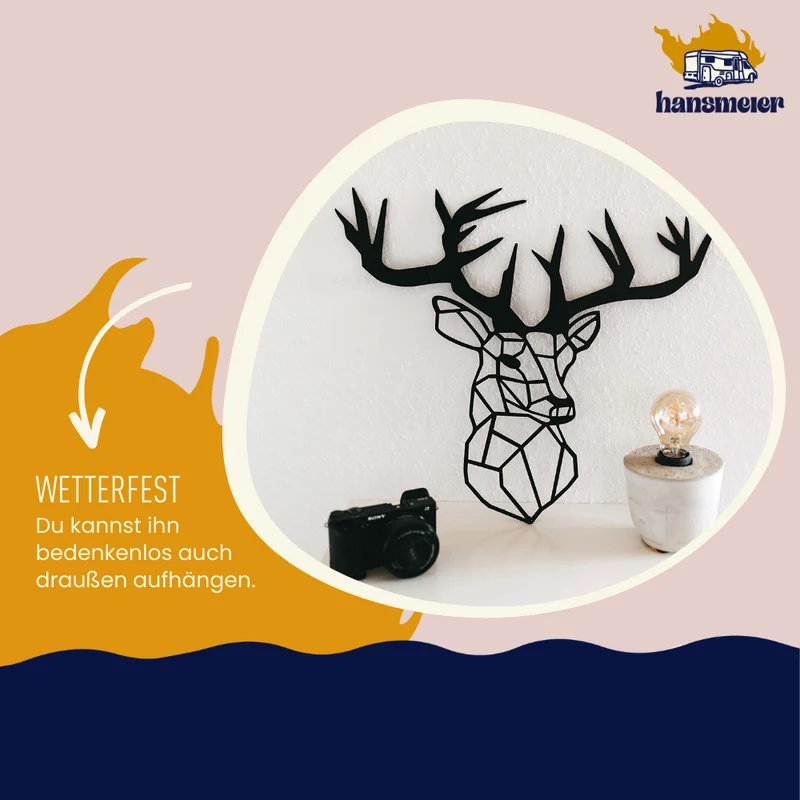 Wanddeko aus Metall | 42 x 47 cm | Hirsch | Metalldeko Industrial