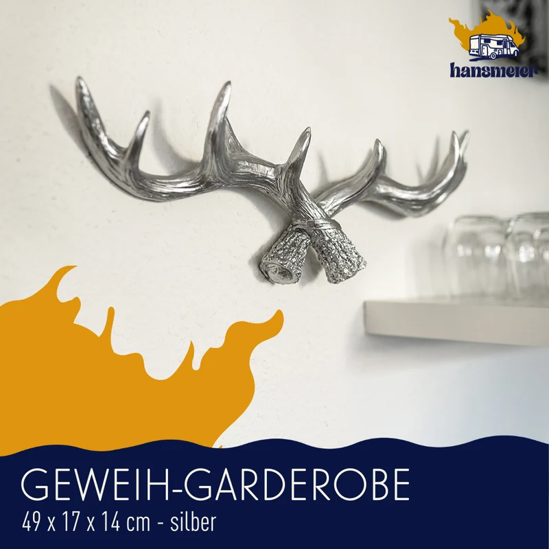Geweih Garderobe | 49 cm | Silber | Kleiderhaken