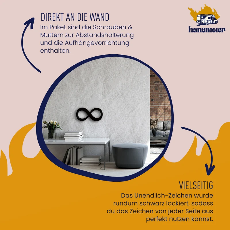 Wanddeko aus Metall | 40 x 20 cm | Unendlich | Metalldeko Industrial