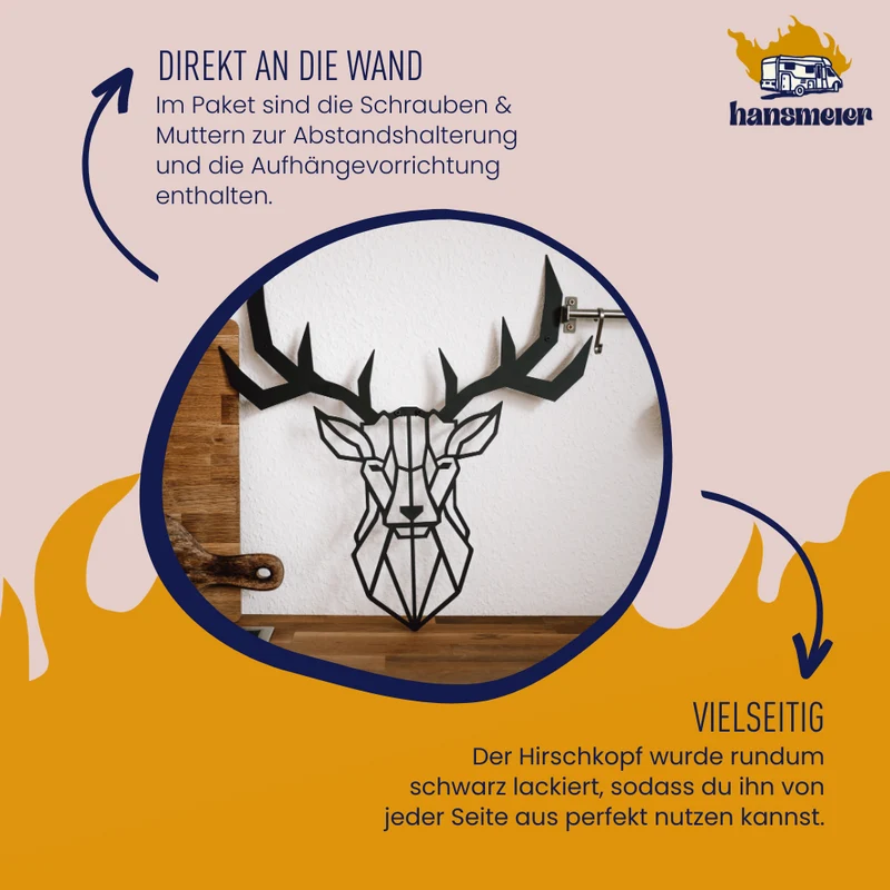 Wanddeko aus Metall | 50 x 50 cm | Hirschkopf Geweih