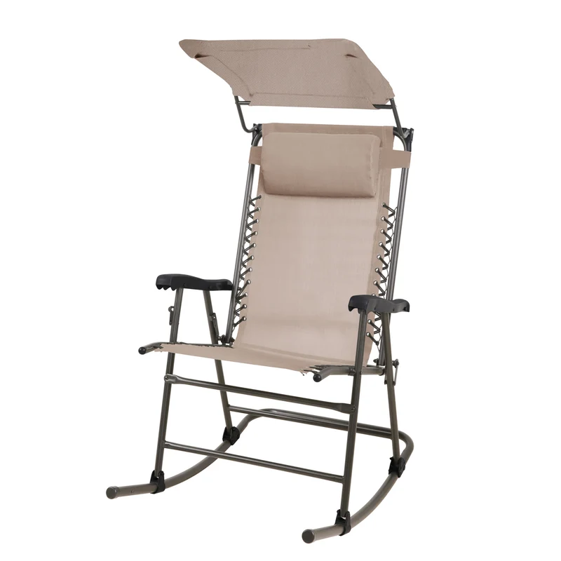 Faltbarer Schaukelstuhl mit Sonnenschutz, Kopfstütze und Armlehne