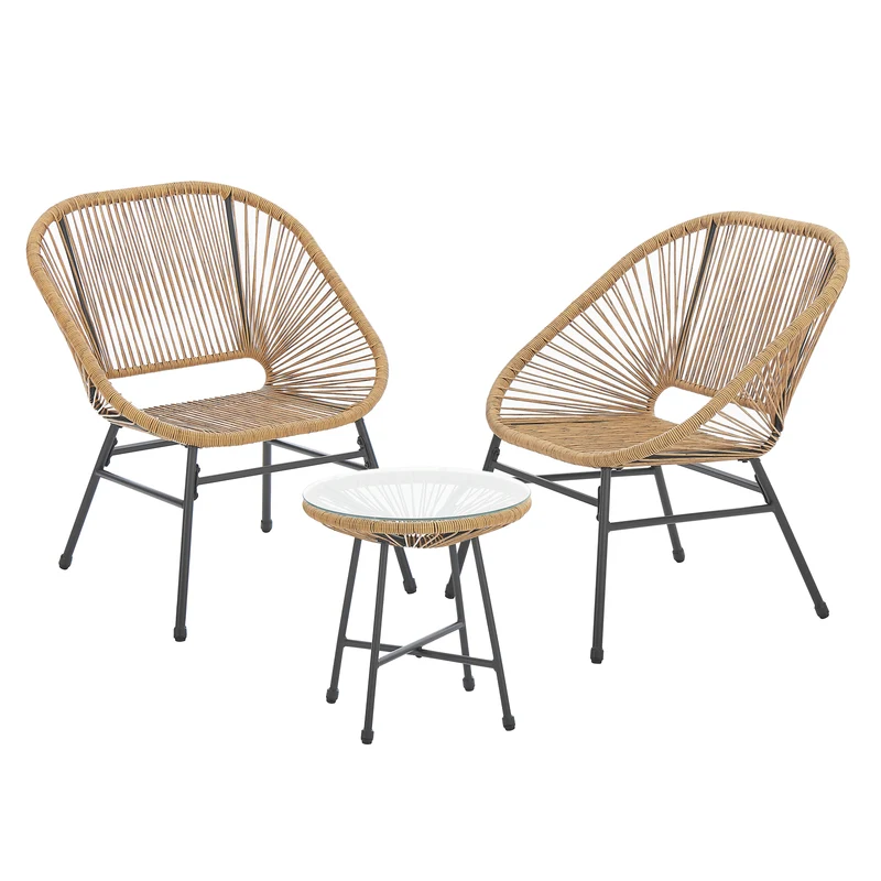 TULUM Balkon-Möbel 3-tlg. Garten-Möbel Set Balkonstühle mit Tisch