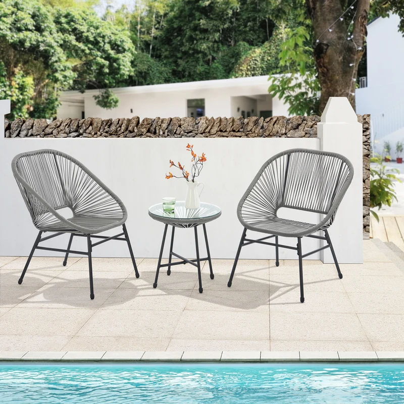 TULUM Balkon-Möbel 3-tlg. Garten-Möbel Set Balkonstühle mit Tisch