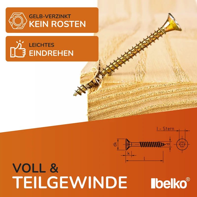 P24® Spanplattenschrauben mit Torx-Antrieb inkl. Bit, gelb-verzinkt (Größe wählbar)