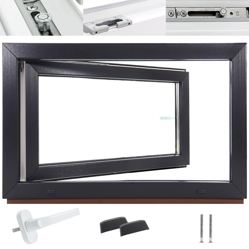 P24® Kellerfenster Kunststofffenster 2-Fach 70mm Proline, Anthrazit