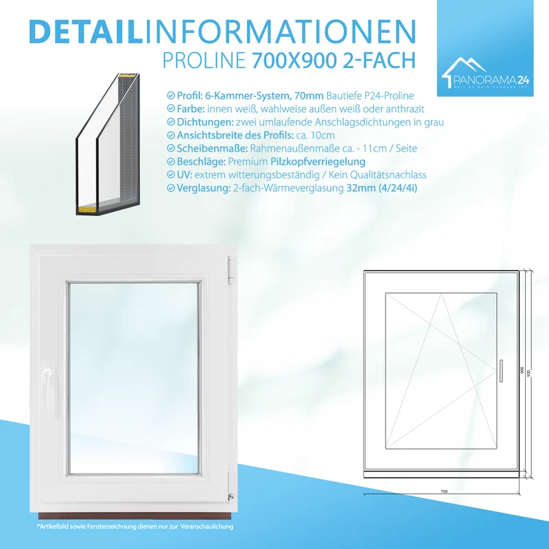 P24® Kellerfenster Kunststofffenster 2-Fach 70mm Proline, Anthrazit