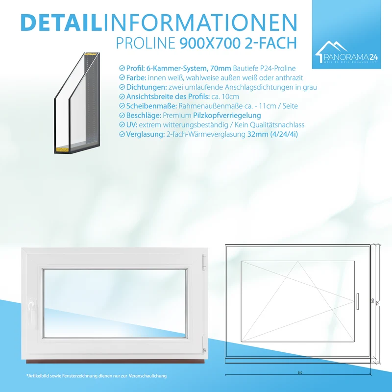 P24® Kellerfenster Kunststofffenster 2-Fach 70mm Proline, Anthrazit