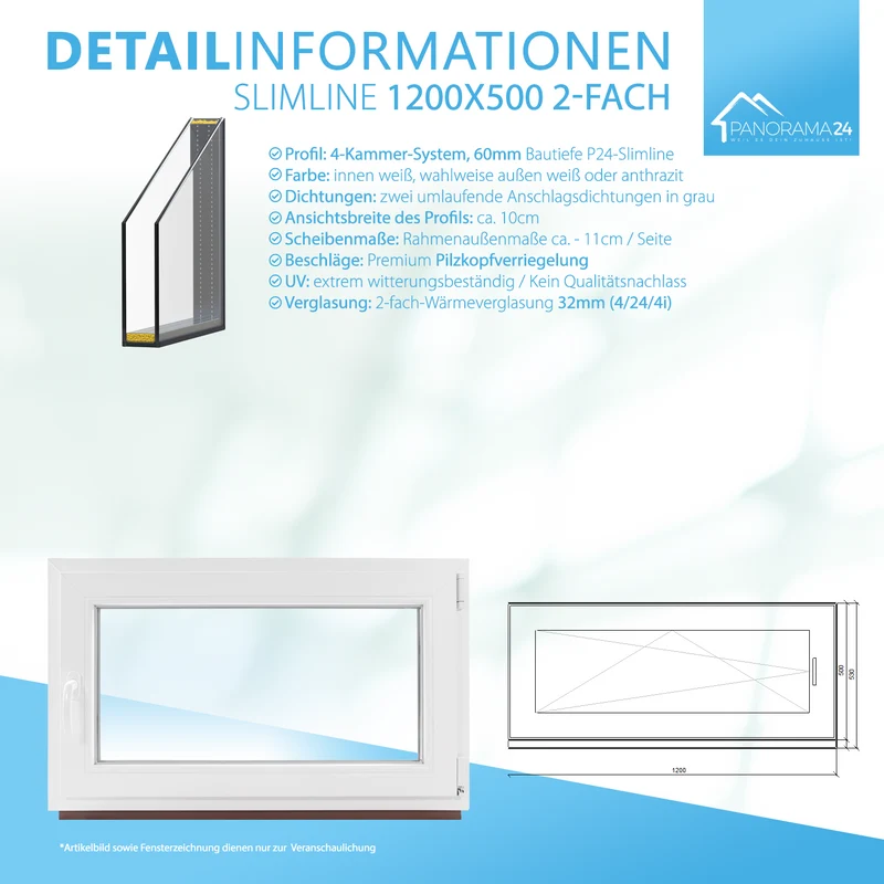 P24® Kellerfenster Kunststofffenster 2-Fach 60mm Slimline, Anthrazit