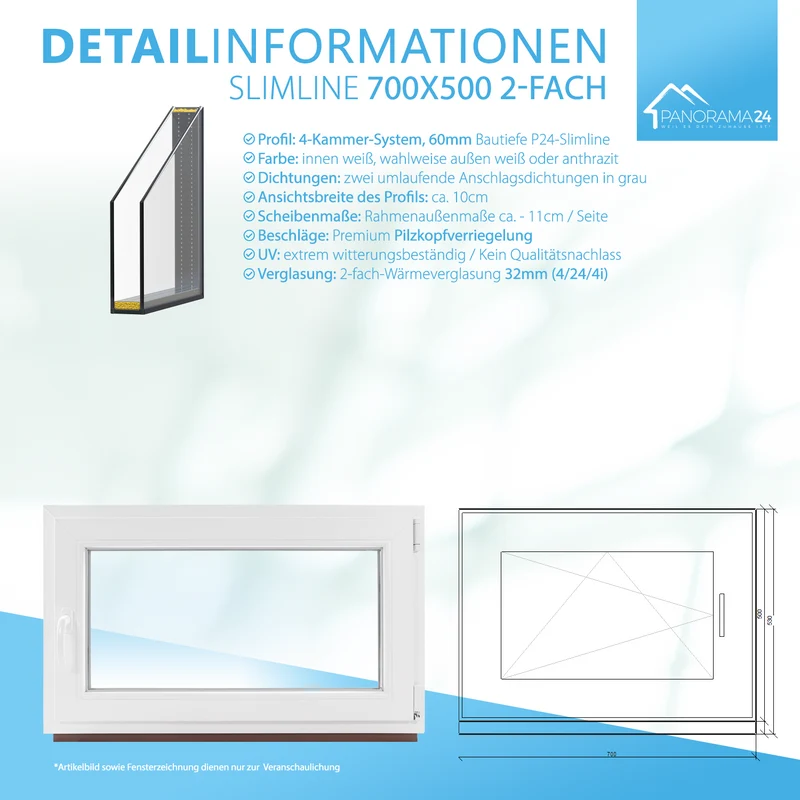 P24® Kellerfenster Kunststofffenster 2-Fach 60mm Slimline, Anthrazit