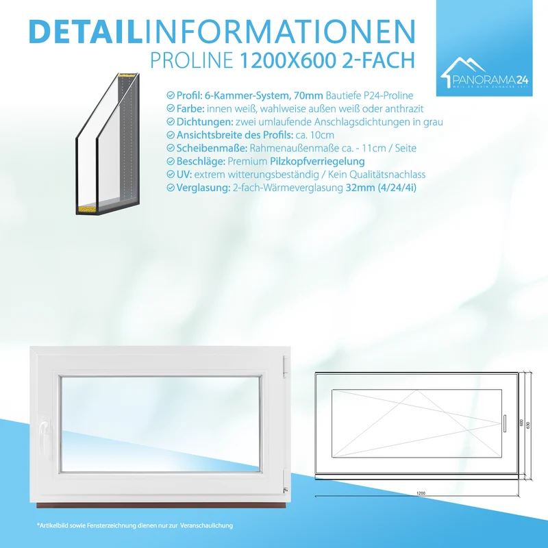 P24® Kellerfenster Kunststofffenster 2-fach 70mm Proline, weiß