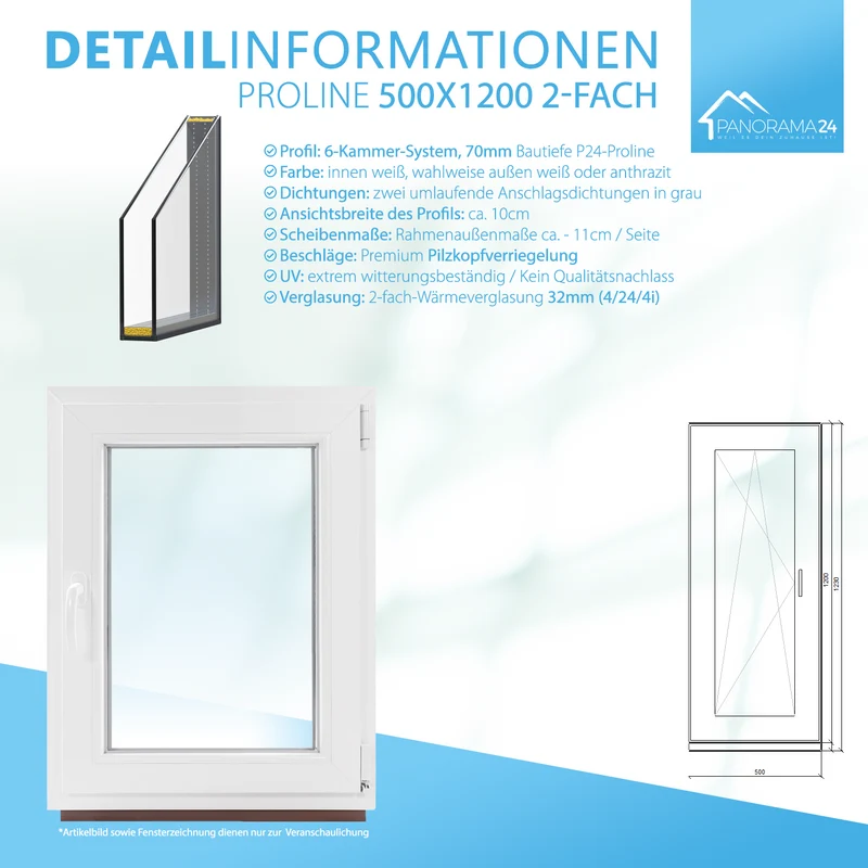 P24® Kellerfenster Kunststofffenster 2-fach 70mm Proline, weiß