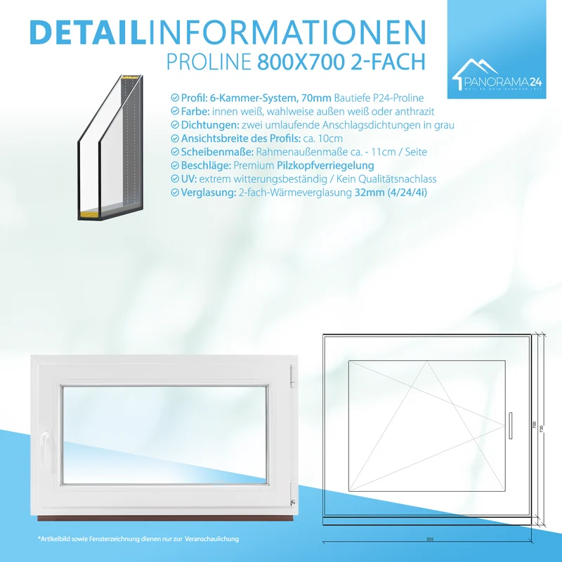 P24® Kellerfenster Kunststofffenster 2-fach 70mm Proline, weiß
