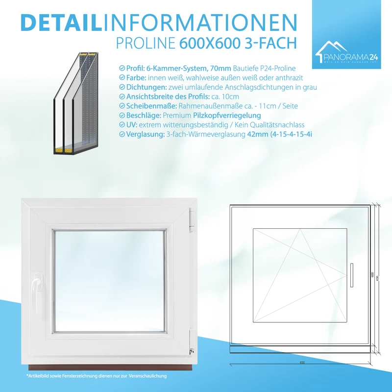 P24® Kellerfenster Kunststofffenster 3-fach 70mm Proline, weiß