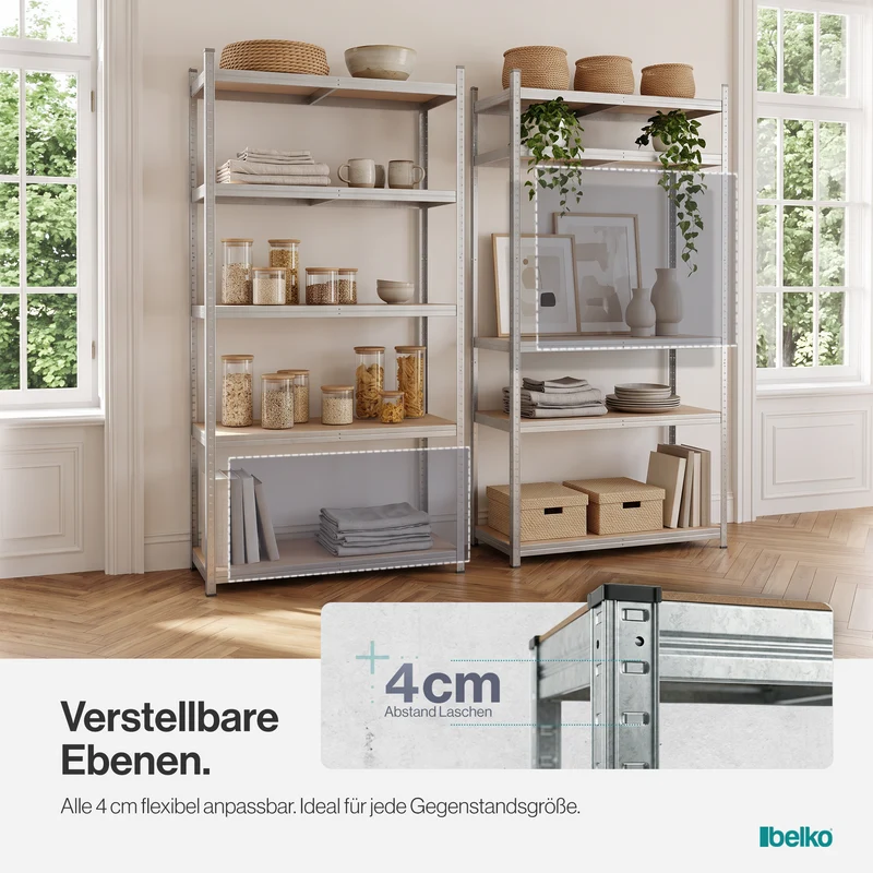 Belko® Schwerlastregal C114, 180x90x40 cm, 5 Böden, 175kg Tragkraft pro Boden, (Farbe wählbar) - Lagerregal, Steckregal