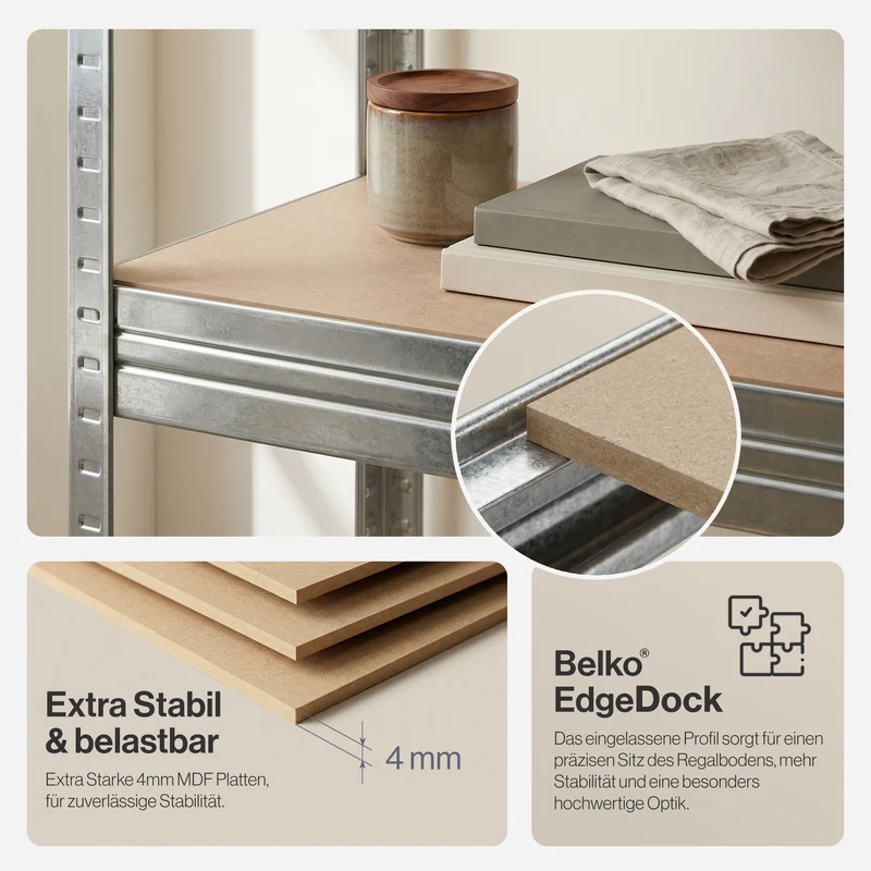 Belko® Schwerlastregal C121, 180x75x45 cm, 5 Böden, 175kg Tragkraft pro Boden, verzinkt - Lagerregal, Steckregal