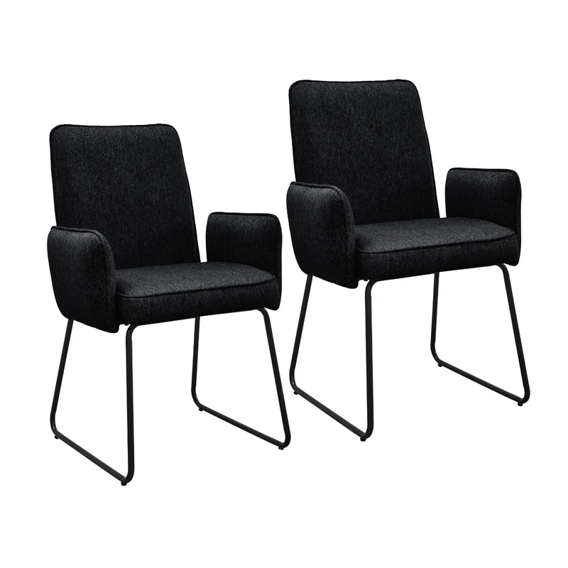 B-Ware ALBA 2er Set Esszimmerstühle Stoffbezug Schwarz