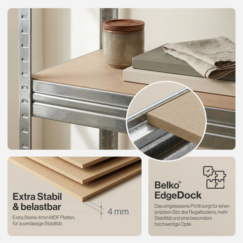 Belko® Schwerlastregal C116, 200x90x60 cm, 5 Böden, 175kg Tragkraft pro Boden, verzinkt - Lagerregal, Steckregal