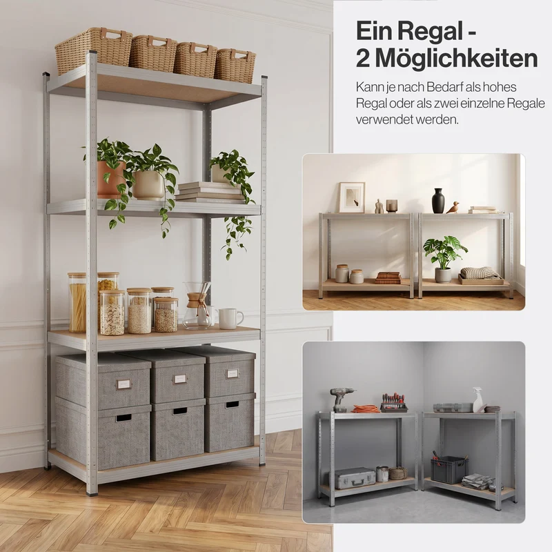 Belko® Schwerlastregal C113, 160x80x40 cm, 4 Böden, 80kg Tragkraft pro Boden, verzinkt - Lagerregal, Steckregal