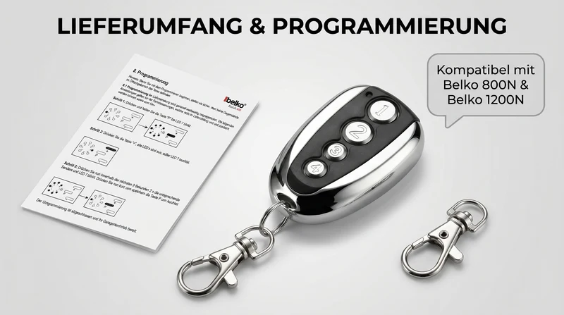 Belko® Wireless Fernbedienung Schlüsselanhänger für Schwing & Roll-Tore für Garagentor-Antrieb, 4 Kanal, Handsender Funk Sender